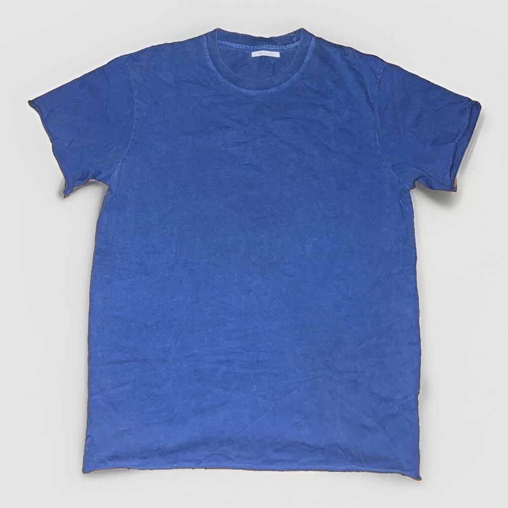 John Elliott T-Shirt Size 2 Blue 22x29 Medium Fringe Cut Raw Hem